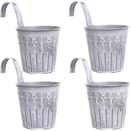 4 stk. Metal Hængende Blomsterpotte med Krog Vintage Stil til Dekoration Balkon Havevæg Udendørs og Indendørs