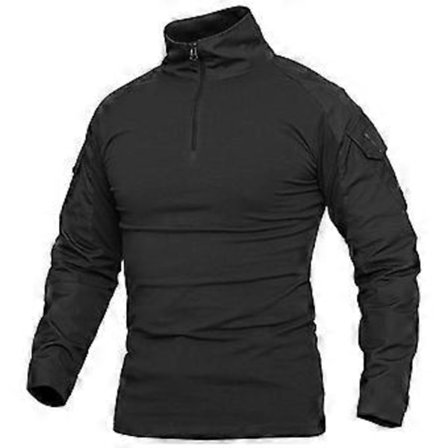 1/4 Lynlås Camouflage Langærmet Taktisk Skjorte Herre Udendørs Airsoft Paintball CP Militær Kamp Skjorter S-5XL (XXL sort)