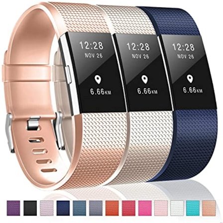 3-pack band kompatibel med Fitbit Charge 2, klassiska och specialutgåva ersättningsband för Fitbit Charge 2, kvinnor män(Rose Golden/Champine/Blue-S)