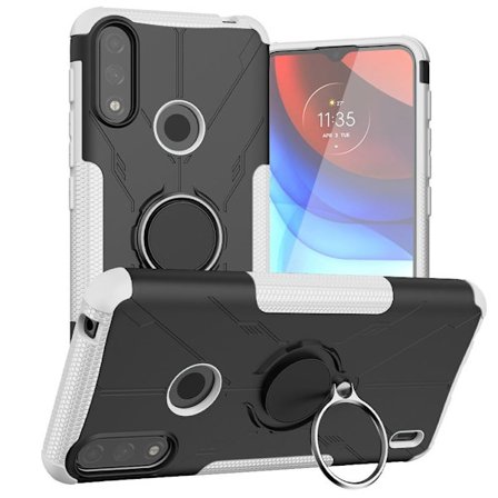 Kickstand-cover med magnetisk plade til Motorola Moto E7 Power - Hvid