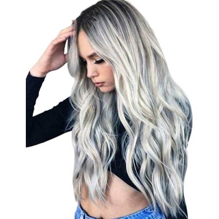 Dame Paryk Krøllet Hår Paryk GRÅ