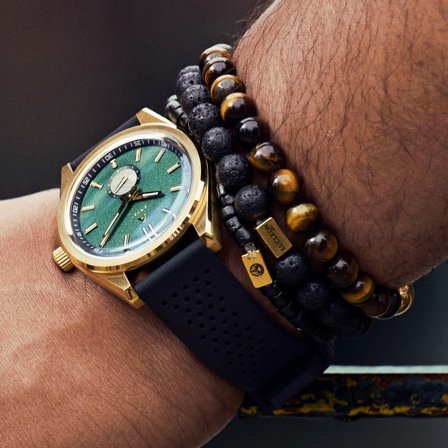 Mond | Gold-tone and Green Meteorite Watch for Men - Wrist watches