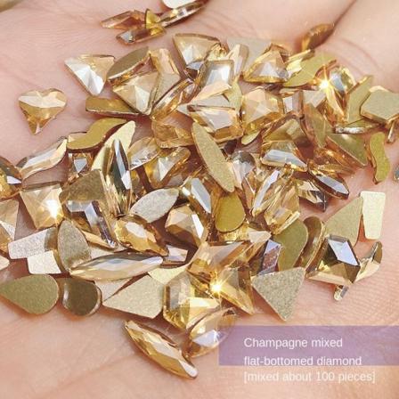 Nageldekorationer för nail art Blandad nagelprydnad Aurora Phantom Fancy Shape diamanter över diamant klistermärke 100 champagne mixed