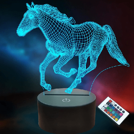 Hest Natlys, 3D Hest Illusion Lampe med 16 Farver Fjernbetjening/Dæmpning/Timerfunktion, Fødselsdagsgaver til Kvinder Børn Baby Dreng Pige