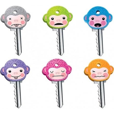 6 stk. nøglehætter i gummi, fleksible nøgleovertræk, nyhed, søde, passer nemt, identificerer dørnøgler