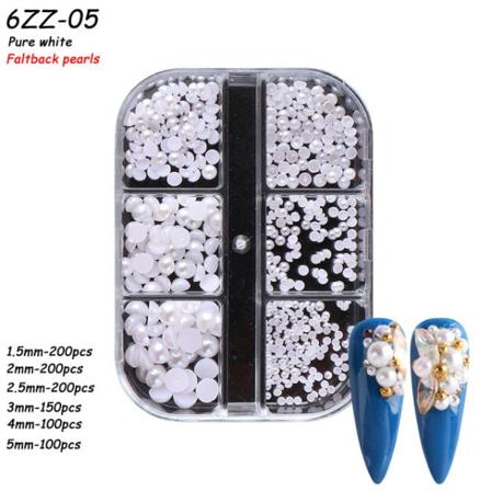 Nageldekorationer för Nail Art Halvcirkel Full Circle Färgglad Pearl Aurora 6-grid Pearl ZZ01 12g 6-grid Pearl ZZ05