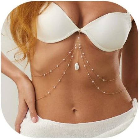 Sommar Strand Boho Pärla Midjekedja, Bikini Lager På Lager Pärlstav Kroppskedja Smycken, y Pärltofs Magkedja, Festival Rave Bröstsmycken för Kvinnor