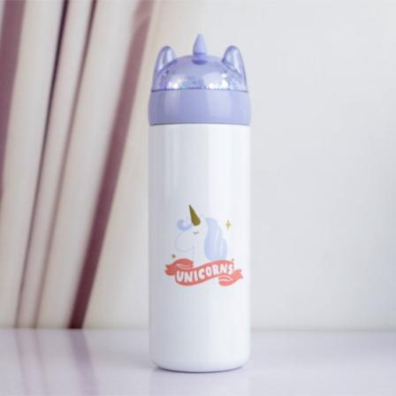 Drikkeflaske for barn Søt for barn Bærbar termisk jentehjerte Rustfritt stål Høy 330ml White 330ml