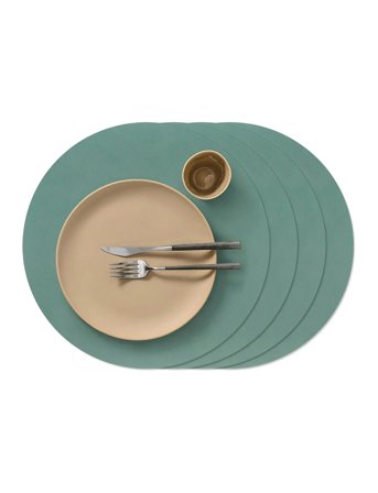 LIND DNA 4-Set Dækkeserviet Circle L Nupo - Khaki green - D:38CM