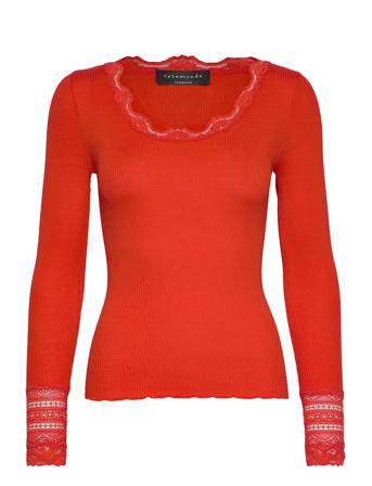 Silk T-Shirt W/ Lace Langærmet T-shirt Orange Rosemunde