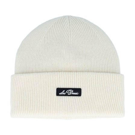 Les Deux - White cuff Lue - Wayne Logo Patch Beanie Ivory Cuff @ Hatstore
