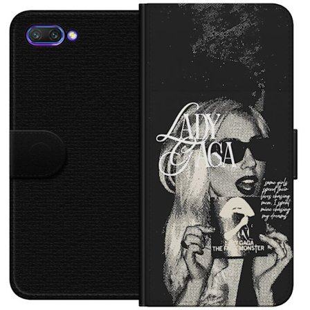 Yhteensopiva Lompakkokotelo Honor 10 Lady Gaga mustavalkoinen retrojuliste aurinkolaseilla ja pop-taide-estetiikalla