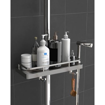 Tvålkopp för dusch, badrumsförvaring utan borrning, med tvålhållare för dusch, stödjande krok, 18mm-25mm - Svart