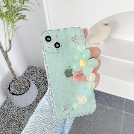 Genomskinligt phone case för Iphone 13/12/11 Pro Max Mjukt cover med blomsterkedjearmband