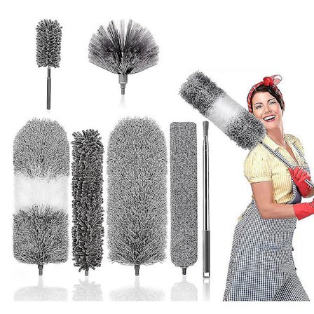 Feather Duster, Microfiber Duster Kit med teleskopisk förlängning, löstagbart Återanvändbart tvättbart damm