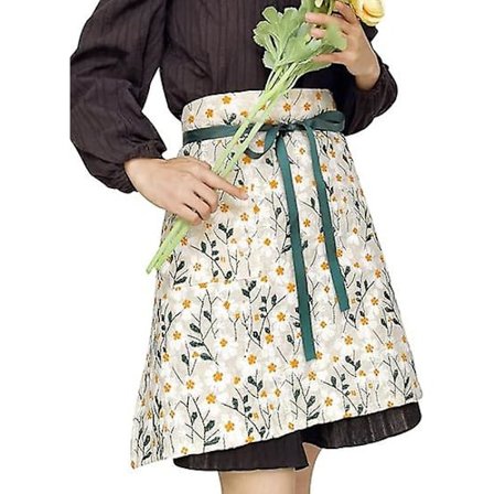 Hagemidjeforkle i bomull med blonder, brodert, vanntett serverforkle, servitørforkle, halvforkle for kvinner og jenter