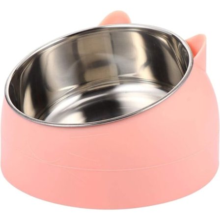 Rostfritt stål kattskål, kattvattenskål, multifunktionell kattskål för mat och vatten (rosa, 200 ml)
