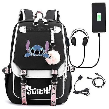 Stitch USB Oppladbar Skolesekk Gutt og Jente Student Ryggsekk Ryggsekk A, Stil 7
