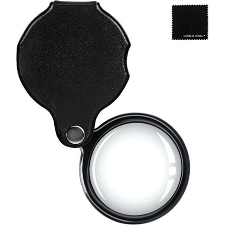10X Lommelup - Sort Mini Bærbar Håndholdt Folde Øjenlup Forstørrelsesglas Linse med Roterende Beskyttende Hylster til Læsning og Inspektion