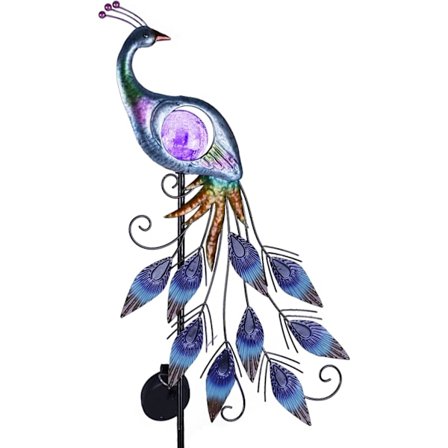 Metal Påfugl Have Statue 80cm, LED Solar Belysning, Påfugl Dekorativ Have Dekoration, Havebelysning til Terrasse og Balkon