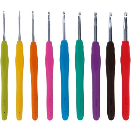 9 stk. hæklenåle i aluminium - flerfarvet hæklenål