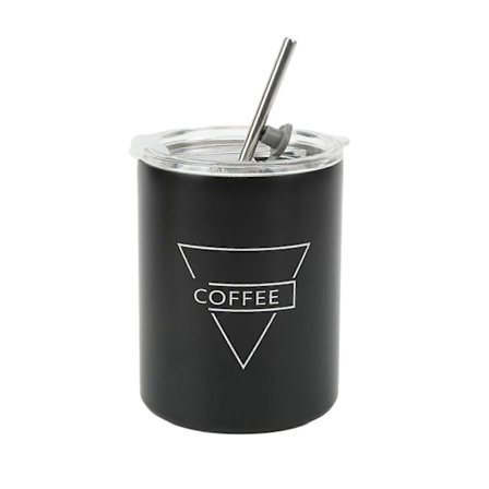 12oz 320ml Kaffekopp i rustfritt stål, bærbar isolert reisekopp med lokk og sugerør ZSL