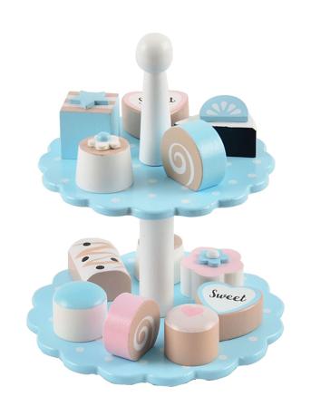 Cake Tray In Wood, Bright Blue, 12 Cakes Toys Toy Kitchen & Accessories Toy Food & Cakes Multi/patterned Magni Toys