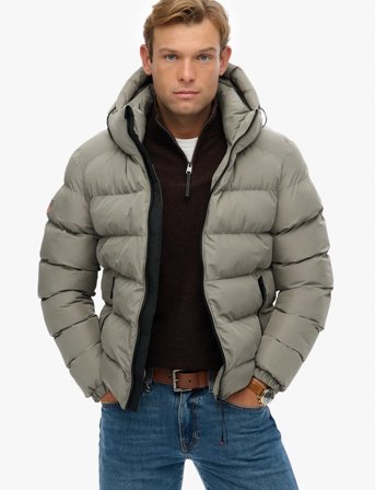Superdry Hooded Sports Puffer Jacket - Grey - XXXL
