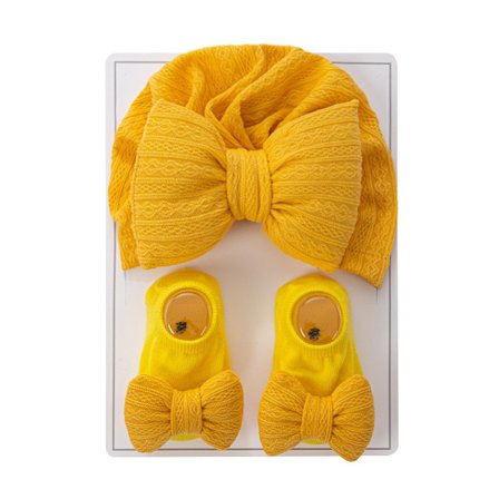 Gränsöverskridande baby halogen skydd dörr huvudduk hatt, nyfödd bomullsfylld stor rosett stickad hatt, ren bomullsstrumpset