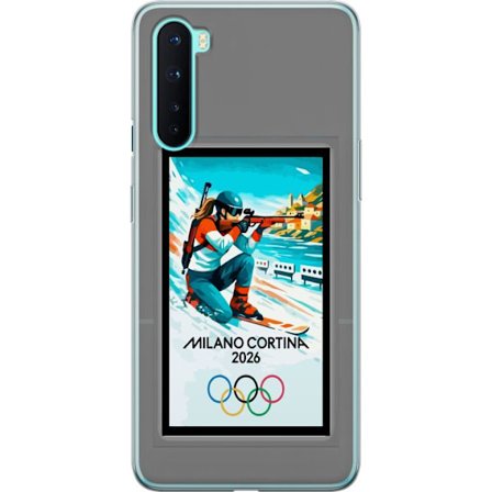 Kompatibelt Mobildeksel til OnePlus Nord Retroplakat Cortina Milano 2026 med fjell, vintersportsutøvere, italienske trikolor, Milano-katedralen og oly