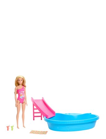 Barbie | Doll And Pool Playset, Blonde With Pool, Slide, Towel And Drink Accessories | ONE SIZE