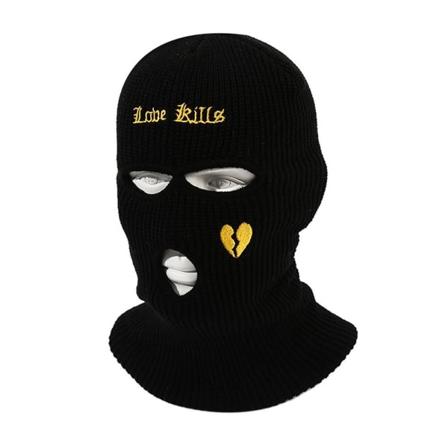 Ull Strikket Lue Ski Mask SORT Black