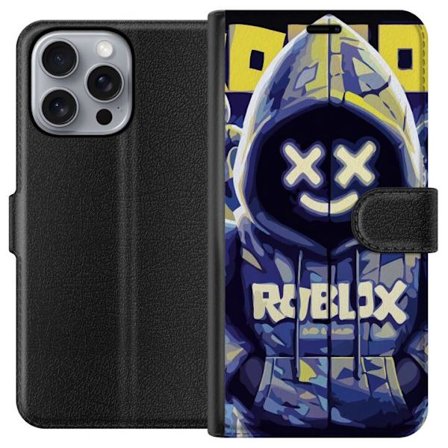 Kompatibelt Lommeboketui til Apple Apple iPhone 16 Pro Max Blågul Roblox hettegenserfigur med minimalistisk neonstil og masket ansikt, moderne spilli