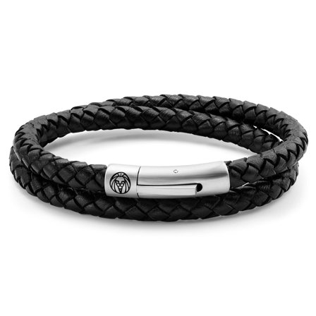 Pulseira de Várias Voltas em Pele Preta Collins de 6 mm para homens - Pulseiras em pele