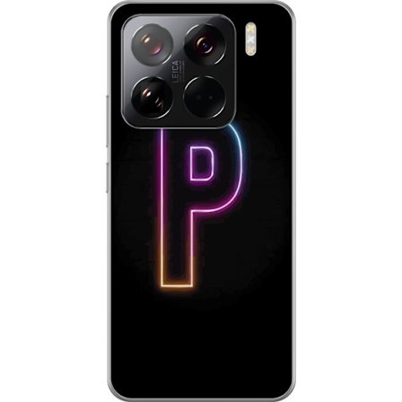 Kompatibel Mobilcover til Xiaomi Xiaomi 15 Pro Minimalistisk neonbogstav P i farvegradient og lyseffekt mod sort baggrund i digital neonstil