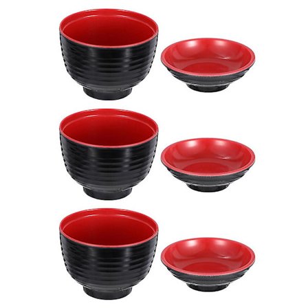 3-delt keramisk bolle saus bolle japansk ramen bolle husholdning melamin bolle liten saus tallerken krydder tallerken (9.70X9.70X9.50CM, svart)