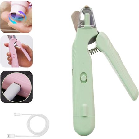 2-i-1 Hunde Negle Slibemaskine og Klipper - til Små Mellemstore Store Hunde & Katte - Kæledyrs Negletrimmer med LED-Lys (grøn)