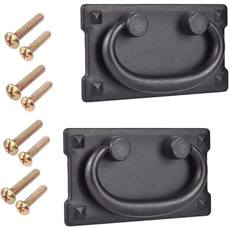 2 stk. Greb - Sort Rektangulært Dørgreb Vintage Skuffe Ringgreb