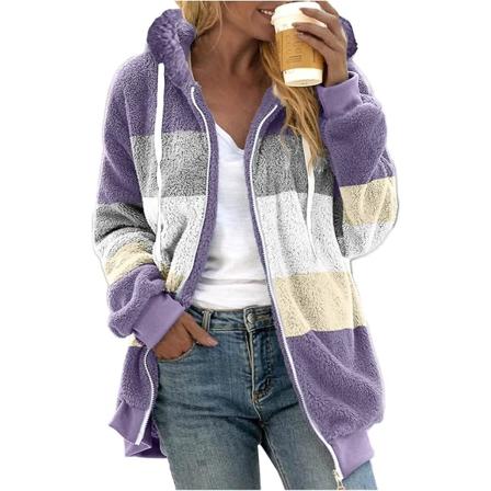 Dam S Vinter Luvtröja Varm Plysch Kappa Med Zip Ficka Lös Kappa Dam S Kläder Teddy Fleece Jacka Långärmad Vinterjacka Ytterkläder Steetwear X12 Purple