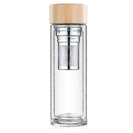 Teflaske, Teflaske med sil Dobbel vegg Høyt borosilikatglass med sil & filter for løs te Infusjon Teflaske - På lager