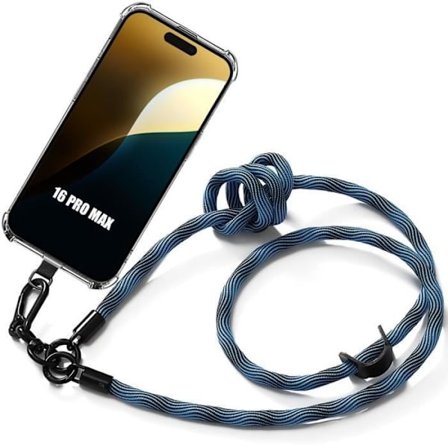 Coque med axelrem - för iPhone 16 Pro Max - Mjuk - Blå - Transparant - Robust