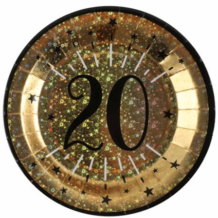 Tallerkener Svart & Gull 20 år, 10-pakning