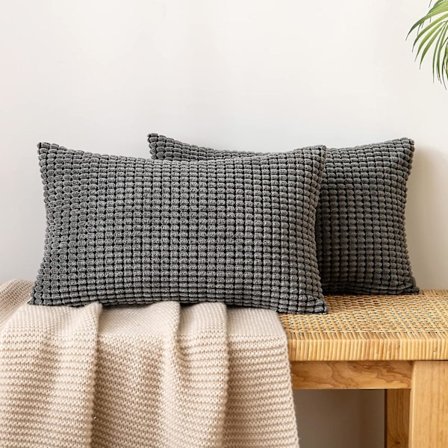 Cordfløjl Korn Pudebetræk Dekorativt Pudebetræk Rektangulært Blødt Korn Ensfarvet Pudebetræk til Sofa Soveværelse 12x20 Tommer