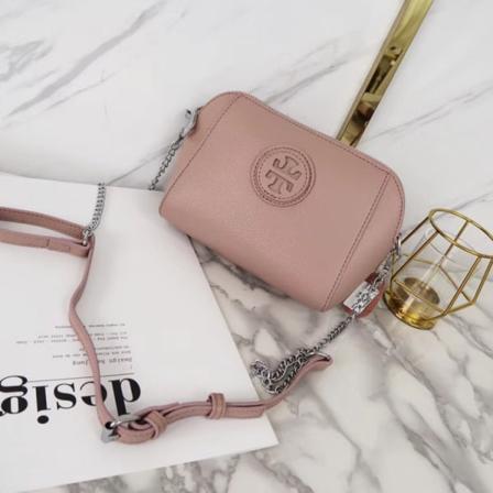 Kvinder læder håndtaske Shell Skuldertaske Dobbelt lynlås Kohud All-Match Mini Crossbody taske Pink