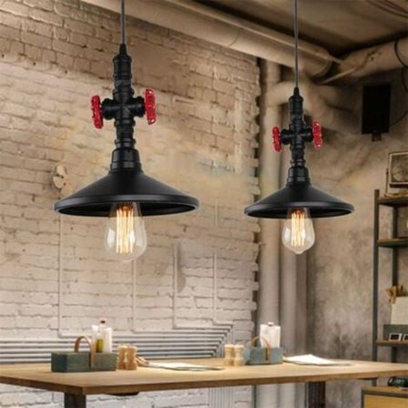 Vintage Vattenrör Hängande Lampa E27 Industriell Kreativ Kronljus Hängande Ljus Smidesjärn Restaurang Café (Svart) -