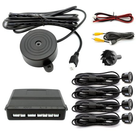 4 parkeringssensorer, summer, 12V kontrolpanel - sæt sort