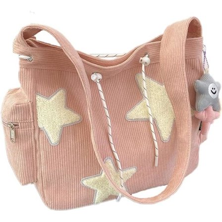 Y2K Fløjls Skuldertaske Kvinder, Sød Tote Taske Stor Crossbody Taske til Skole Kontor Arbejde Rejser Shopping