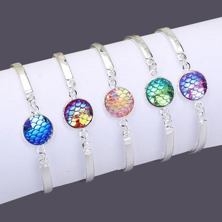 Fashion Charm Women Silver Fish Scales Love Bracelet Bangle Jewel