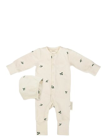 Moonboon Sleep Suit & Bonnet Giftbox, 9-12 M. - Cream - 80 CM