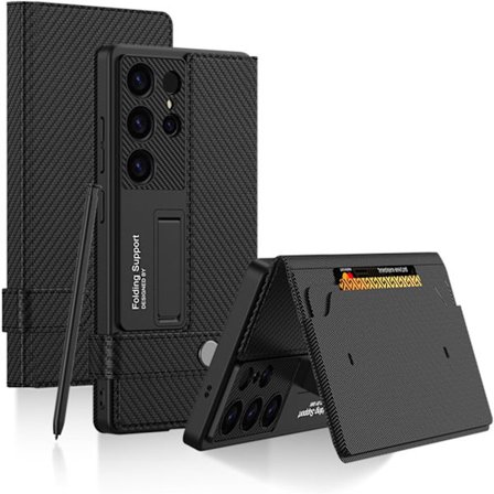 Kompatibel med Samsung Galaxy S25 Ultra/S25 Plus/S25 Plånboksfodral, Fallsäkert Läderfodral med Kortfack, Magnetisk Stängning, Svart (S25 Ultra)